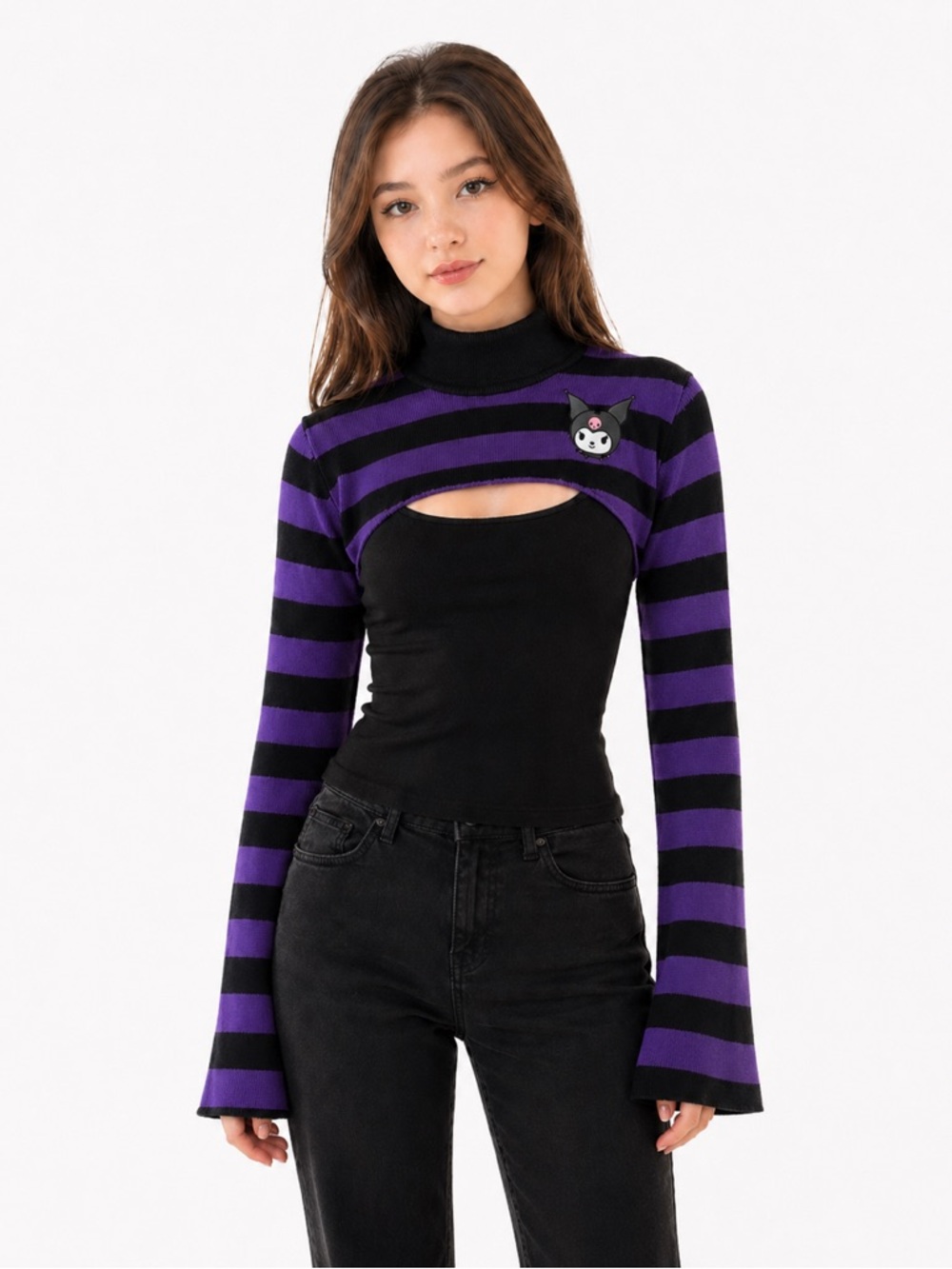 Kuromi Hot Topic Shrug S/M Purple Black Stripe Kawaii Y2K